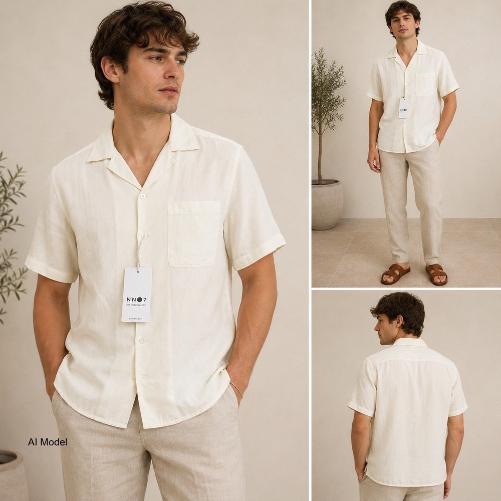 New Resort Linen Blend Camp Shirt Mens Small White Coastal Vacation NN07 Julio